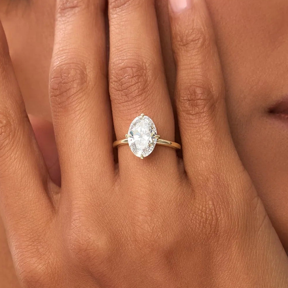 14k Gold 3.00 Carat Oval Lab Grown Diamond Engagement Ring Prong Setting