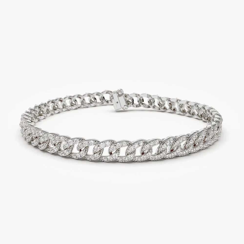 14K Solid Gold Round Diamond 4.8MM Cuban Link Micro-Pave Bracelet