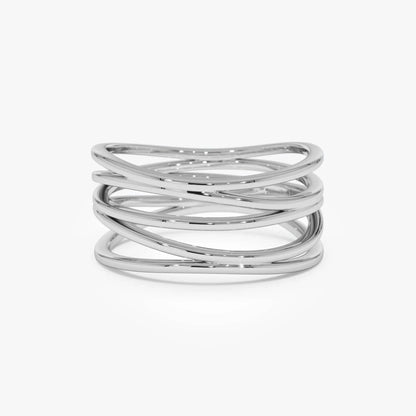 14k Gold Multi Intertwine Crossover Statement Ring Wide Band