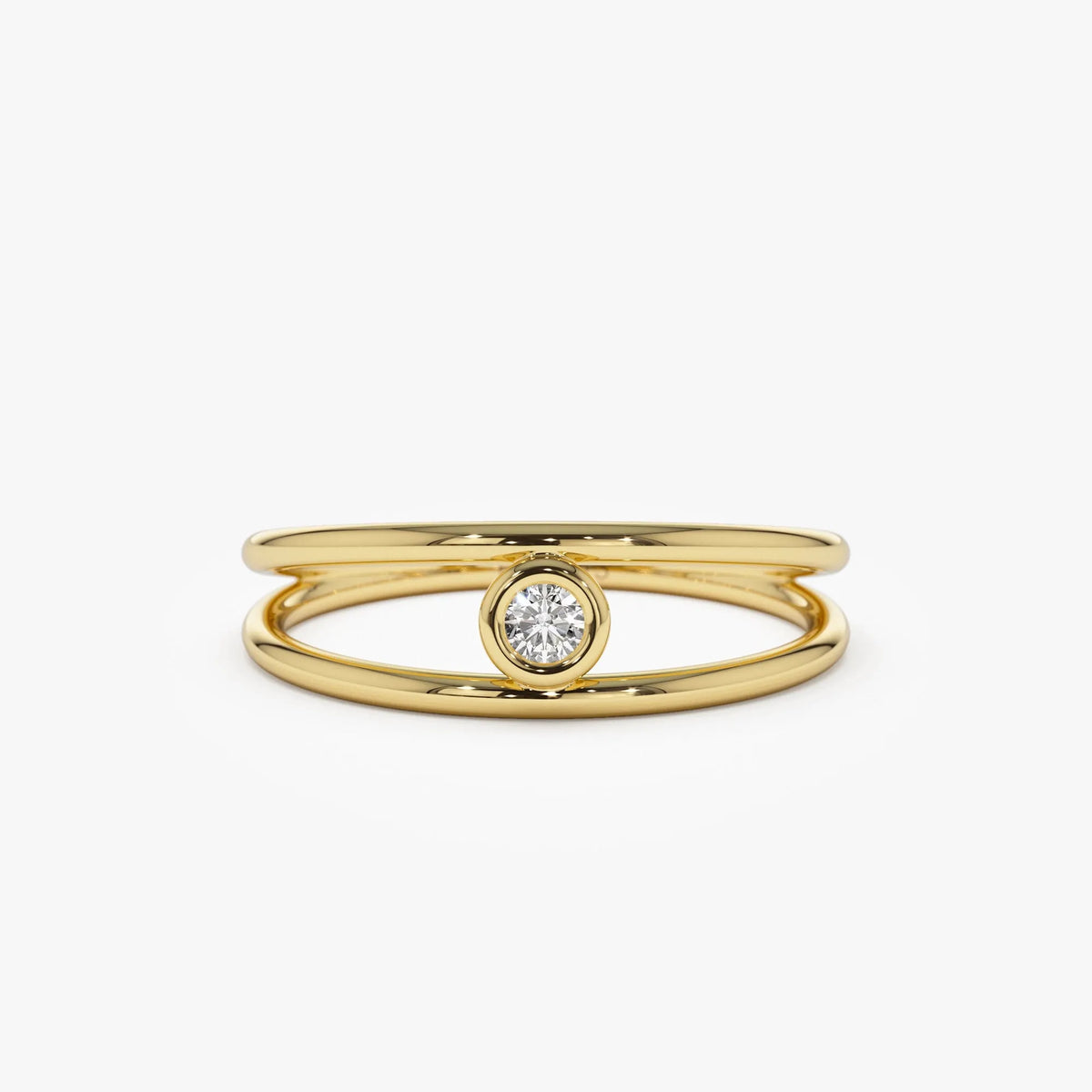 14K Solid Gold Round Diamond Double Band Bezel Set Solitaire Ring 0.07 Carat