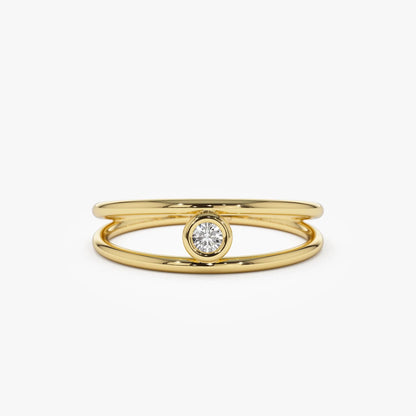 14K Solid Gold Round Diamond Double Band Bezel Set Solitaire Ring 0.07 Carat