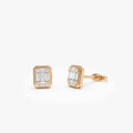 14k Gold Diamond Baguette and Round Cut Illusion Setting Stud Earrings 0.28 ctw