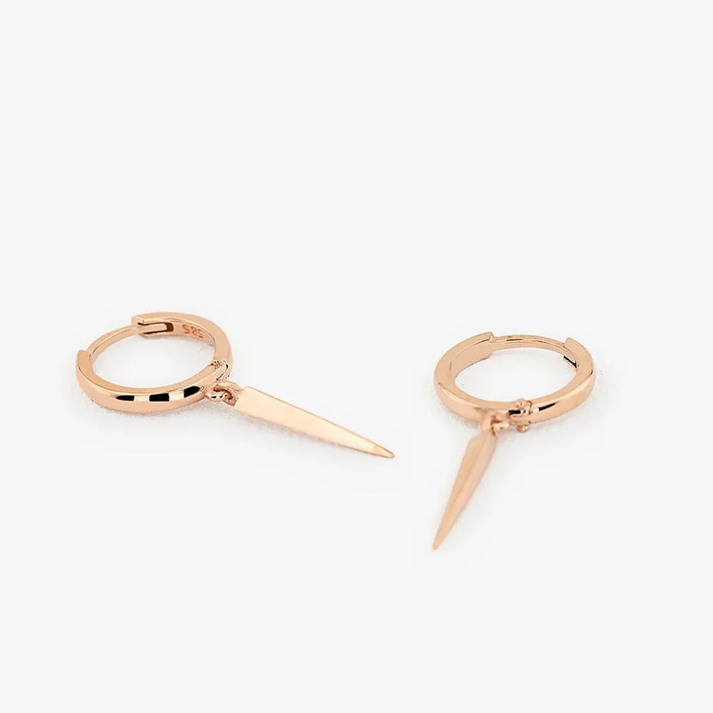 14k Gold Single Spike Drop Hoop Earrings Edgy Fashion Style
