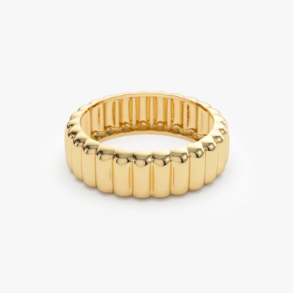 14K Solid Gold Bold Dome Statement Minimalist Band Ring