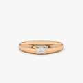 14k Gold Emerald Cut Diamond Solitaire Ring Dome Bezel Setting 0.12 ctw