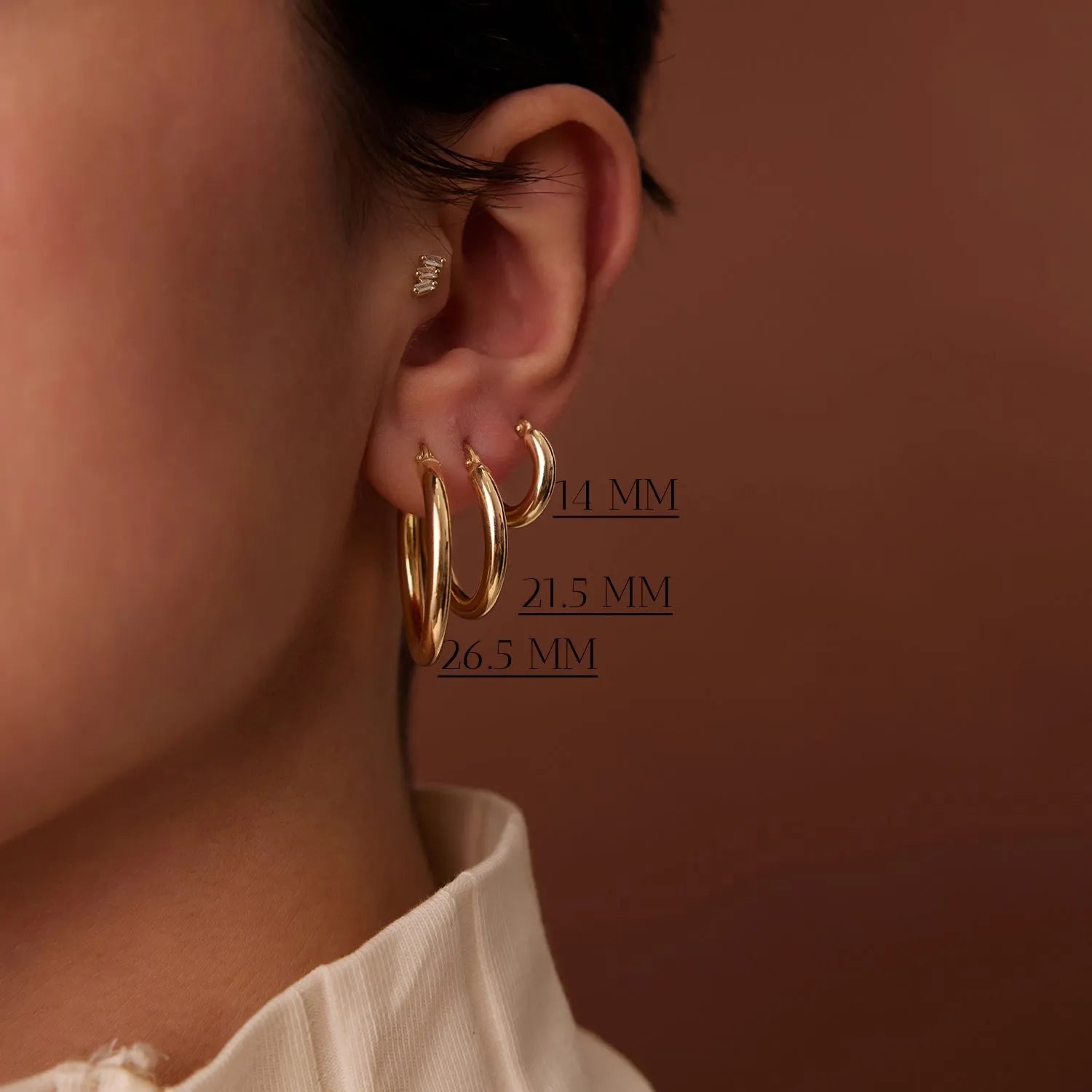 14k Solid Gold Round Hoop Earrings 3mm Thick Polished
