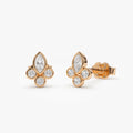 14k Gold Diamond Marquise and Round Cut Crown Earrings Bezel Setting 0.29 ctw