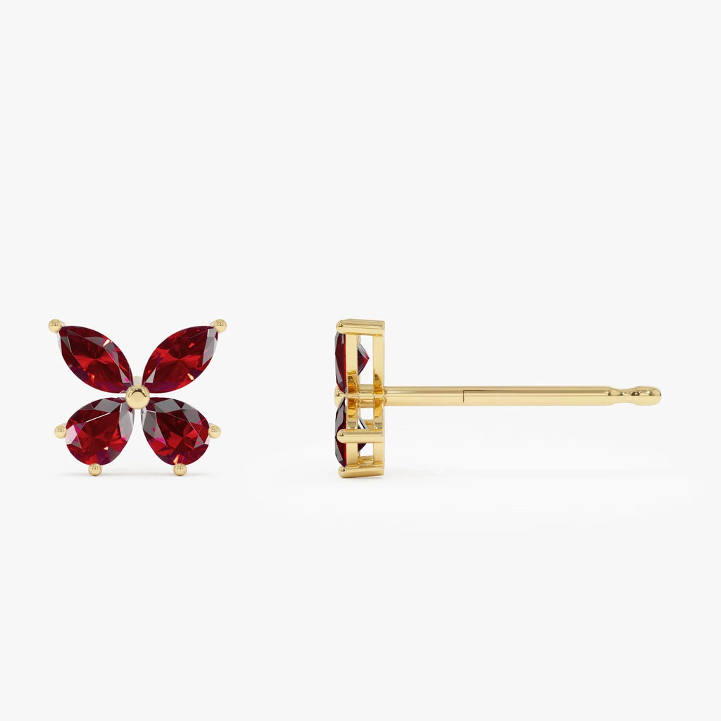 14K Solid Gold Marquise and Pear Cut Garnet Butterfly Stud Earrings 1.75ctw
