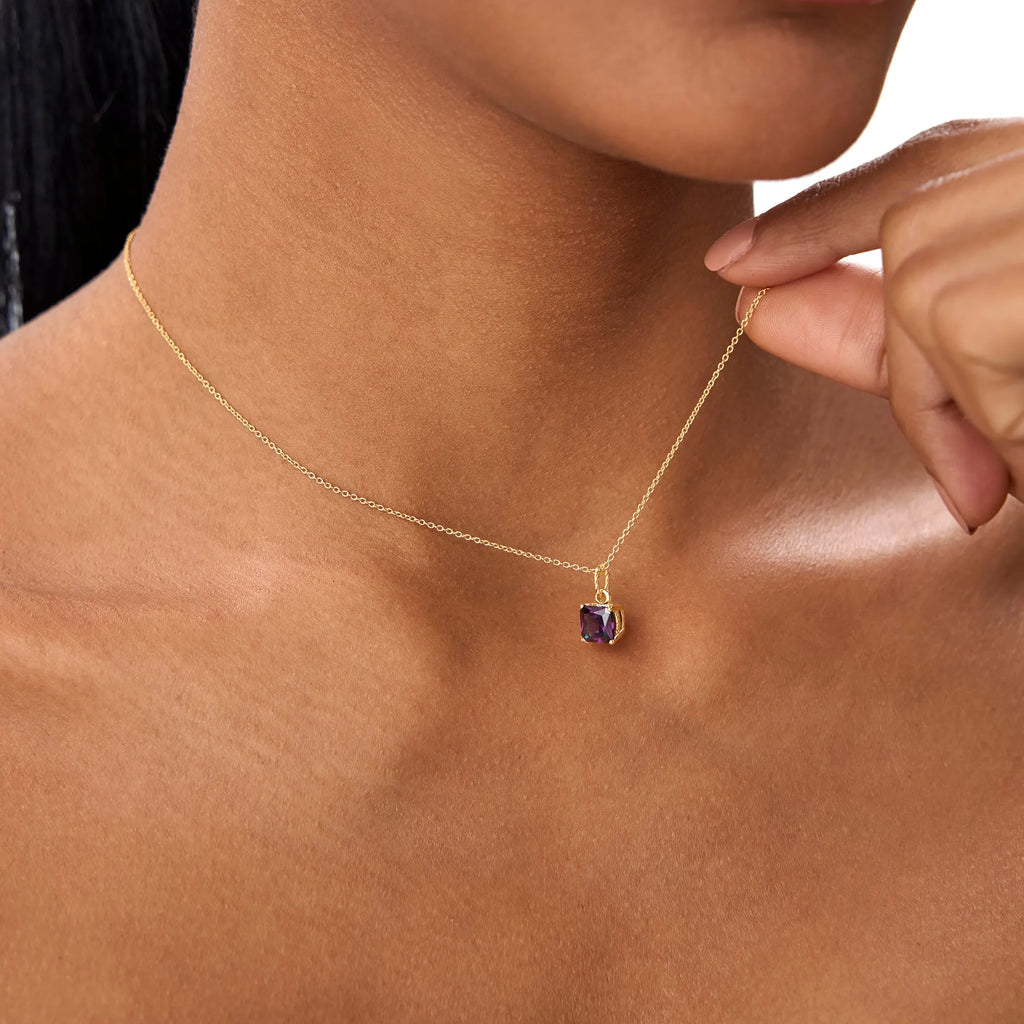 14k Solid Gold Amethyst Cushion Cut Solitaire Necklace 0.95 Carat