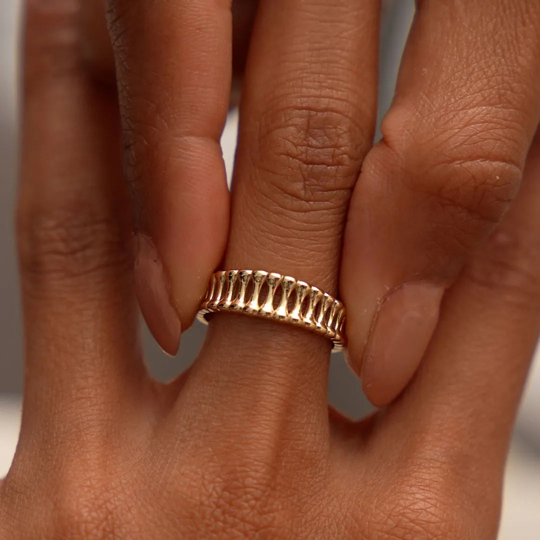 14k Gold Sculptural Wide Band Ring Wide Graduated Statement Band
