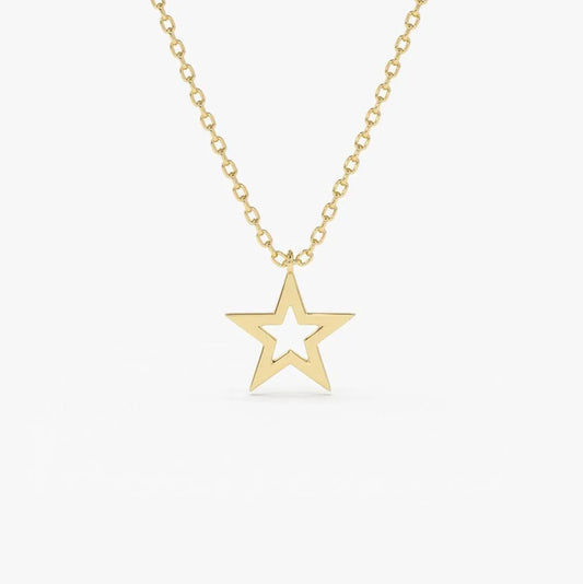 14k Solid Gold Star Charm Pendant Necklace Lucky Star Symbol