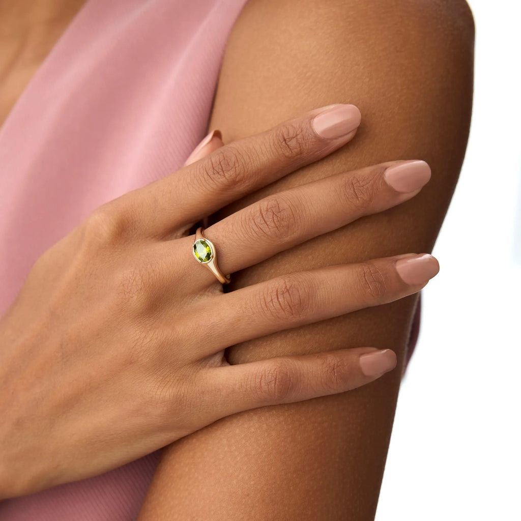 14K Solid Gold Oval Peridot 0.75ctw Prong Setting Ring