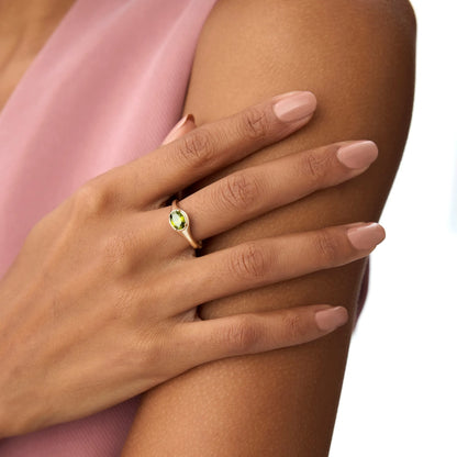 14K Solid Gold Oval Peridot 0.75ctw Prong Setting Ring