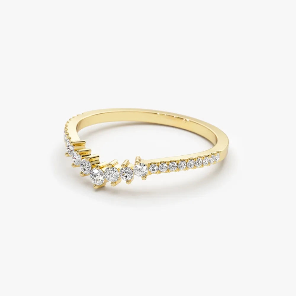 14k Gold Round Diamond Curved Graduating Wedding Band 0.25 ctw