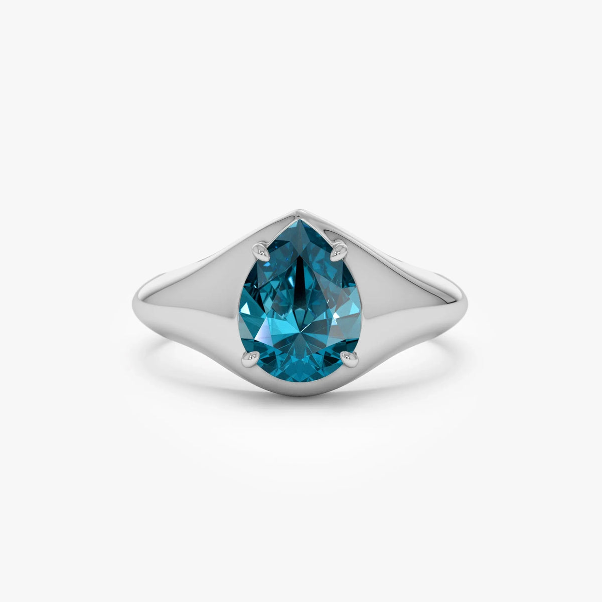 14K Solid Gold Pear Shaped London Blue Topaz 1.15ctw Statement Ring