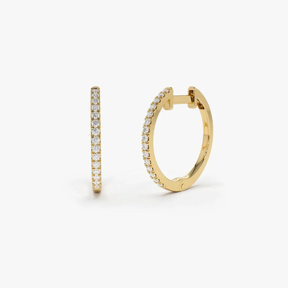 14k Gold Diamond Round Cut Medium Hoop Earrings Micro-Pave 0.17 ctw