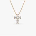 14k Solid Gold Baguette and Round Diamond 0.26 CTW Illusion Setting Cross