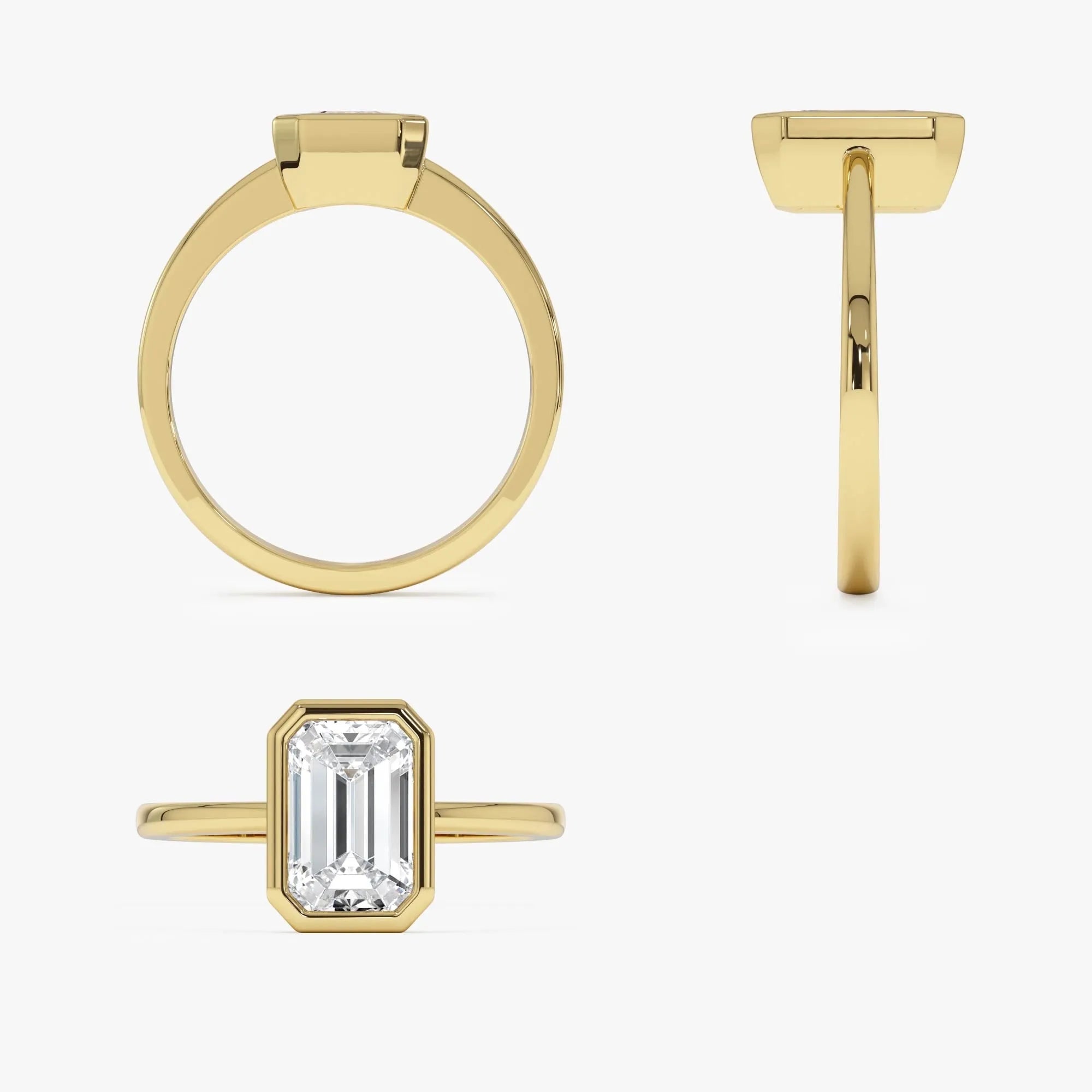14k Gold 1.50 Carat Emerald Cut Lab Grown Diamond Bezel Setting Engagement Ring IGI Certified