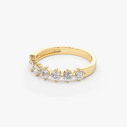 14k Gold Round Diamond 7 Stone Prong Setting Wedding Band 0.70 ctw