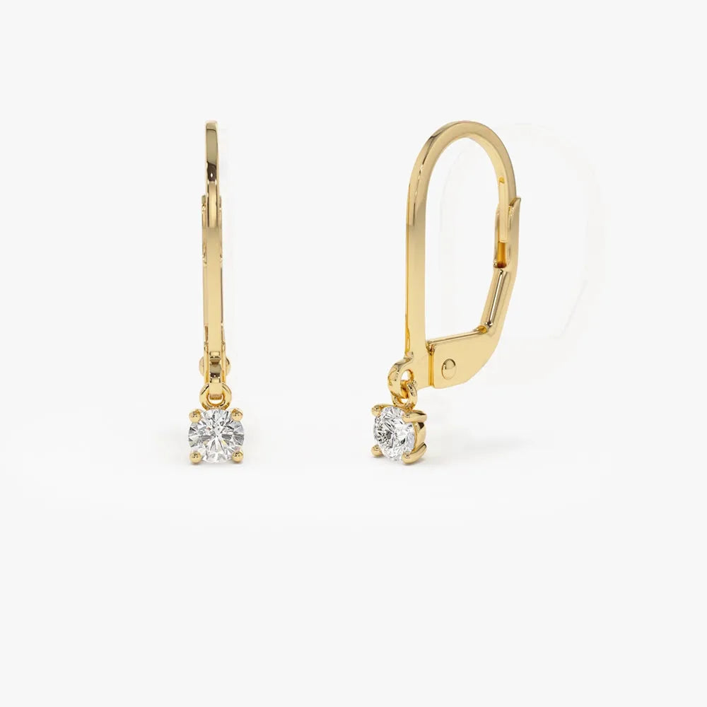 14k Gold Diamond Round Cut Lever Back Earrings Prong Setting 0.16 ctw