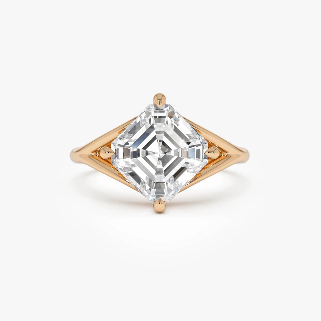 3.00 Ctw Asscher Cut Lab Grown Diamond Engagement Ring in 14K Gold