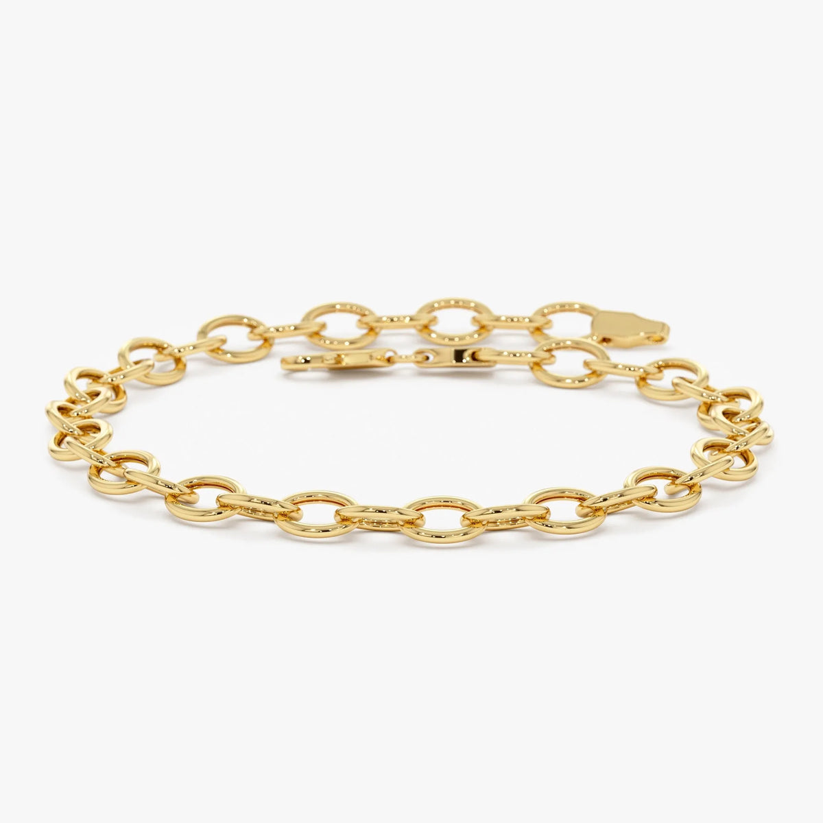 14k Yellow Gold Oval Link Cable Chain Bracelet