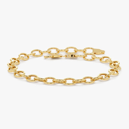 14k Yellow Gold Oval Link Cable Chain Bracelet