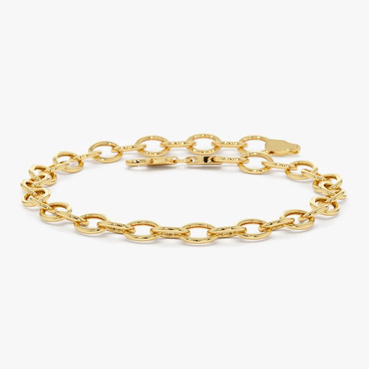 14k Yellow Gold Oval Link Cable Chain Bracelet
