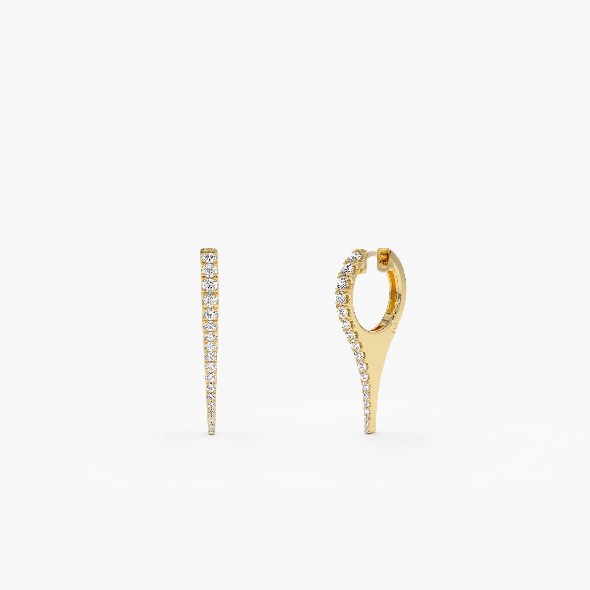 14k Gold Diamond Round Cut Small Dagger Dangle Hoop Earrings 0.55 ctw