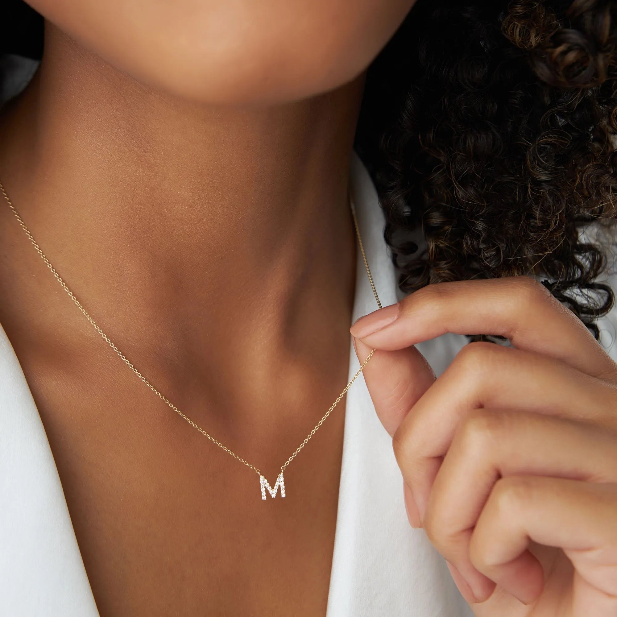 14k Solid Gold Round Diamond 0.13 to 0.18 CTW Micro Pave Initial Pendant Necklace