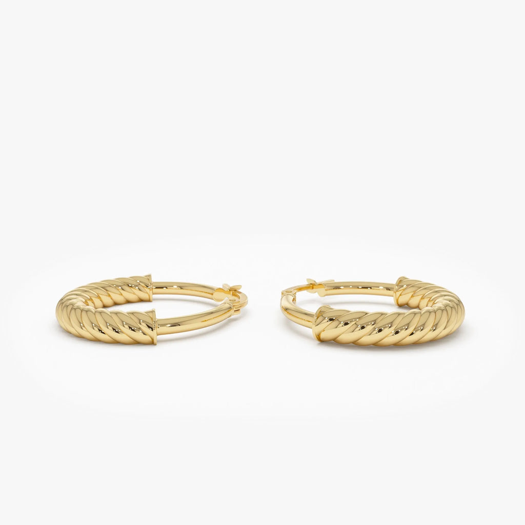 14k Yellow Gold Twist Rope Medium Hoop Earrings 23mm Outer Diameter 3.9mm Width