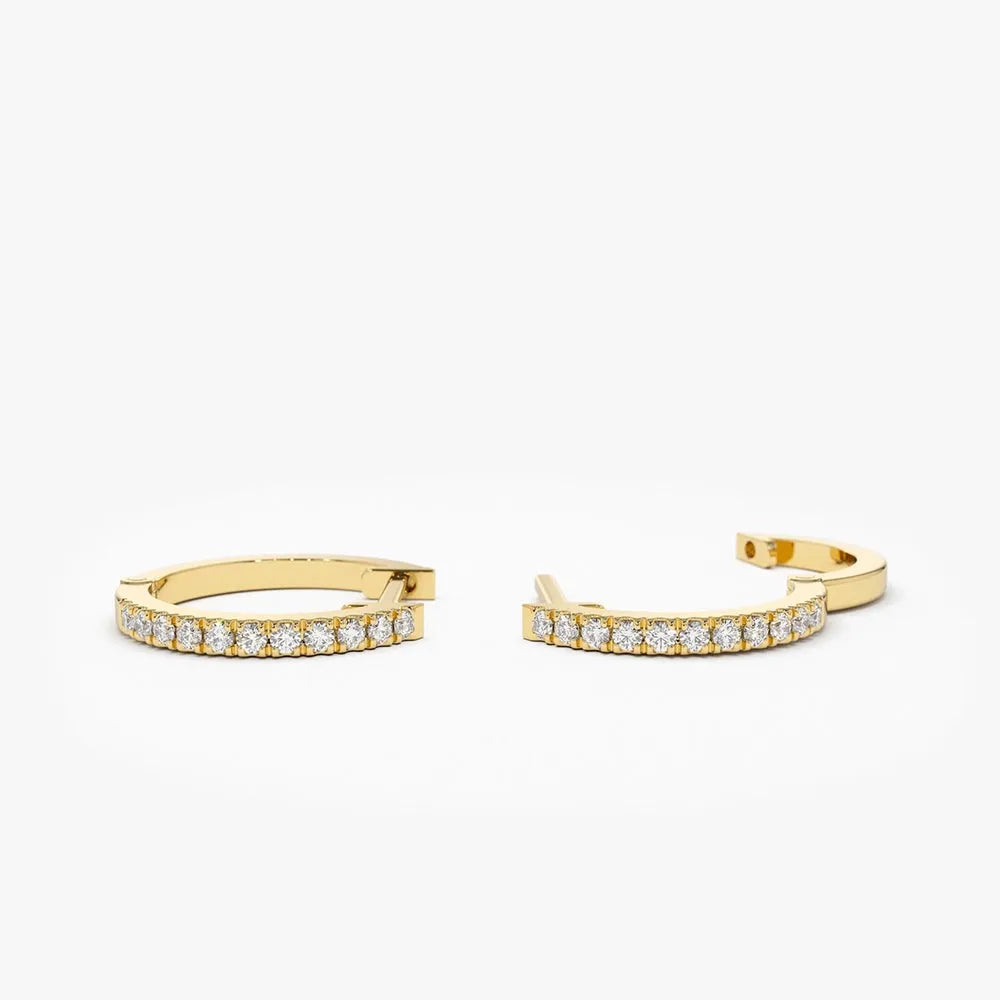 14k Gold Diamond Round Cut Mini Huggie Earrings Micro Pave 0.10 ctw