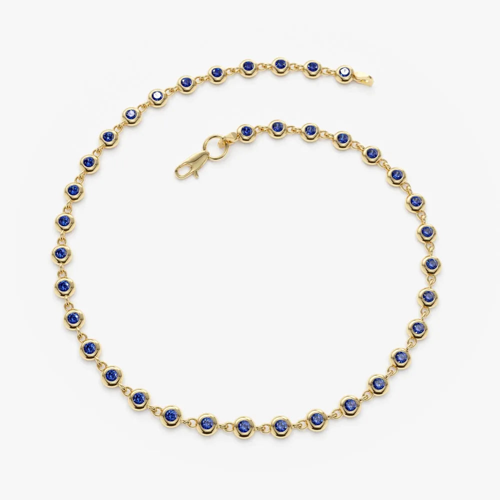14k Gold 0.78ctw Round Sapphire Bezel Set Tennis Bracelet