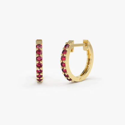 14K Solid Gold Round Ruby Huggie Hoop Earrings 0.35ctw