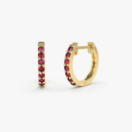 14K Solid Gold Round Ruby Huggie Hoop Earrings 0.35ctw