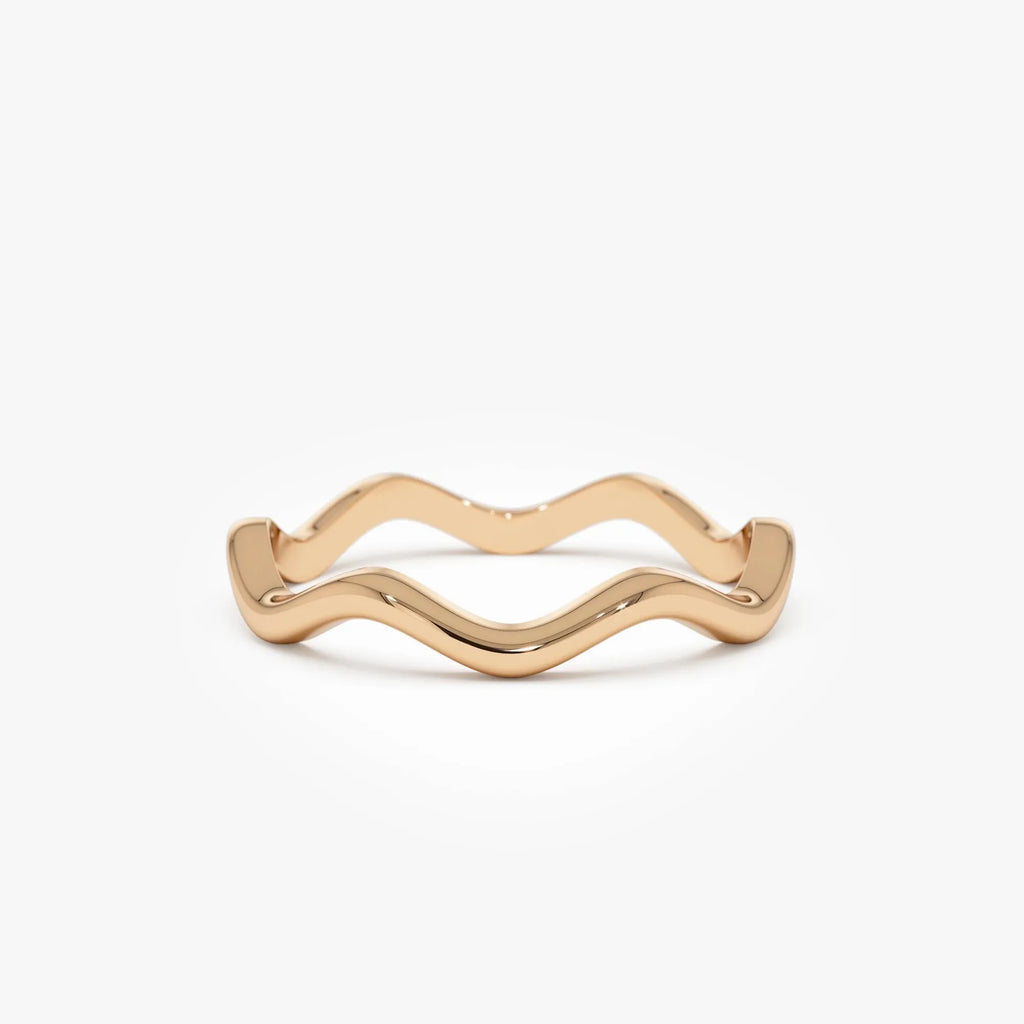 14k Solid Gold Minimalist Wave Stackable Band Ring
