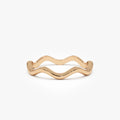 14k Solid Gold Minimalist Wave Stackable Band Ring