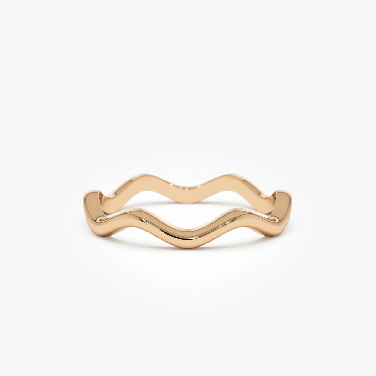 14k Solid Gold Minimalist Wave Stackable Band Ring