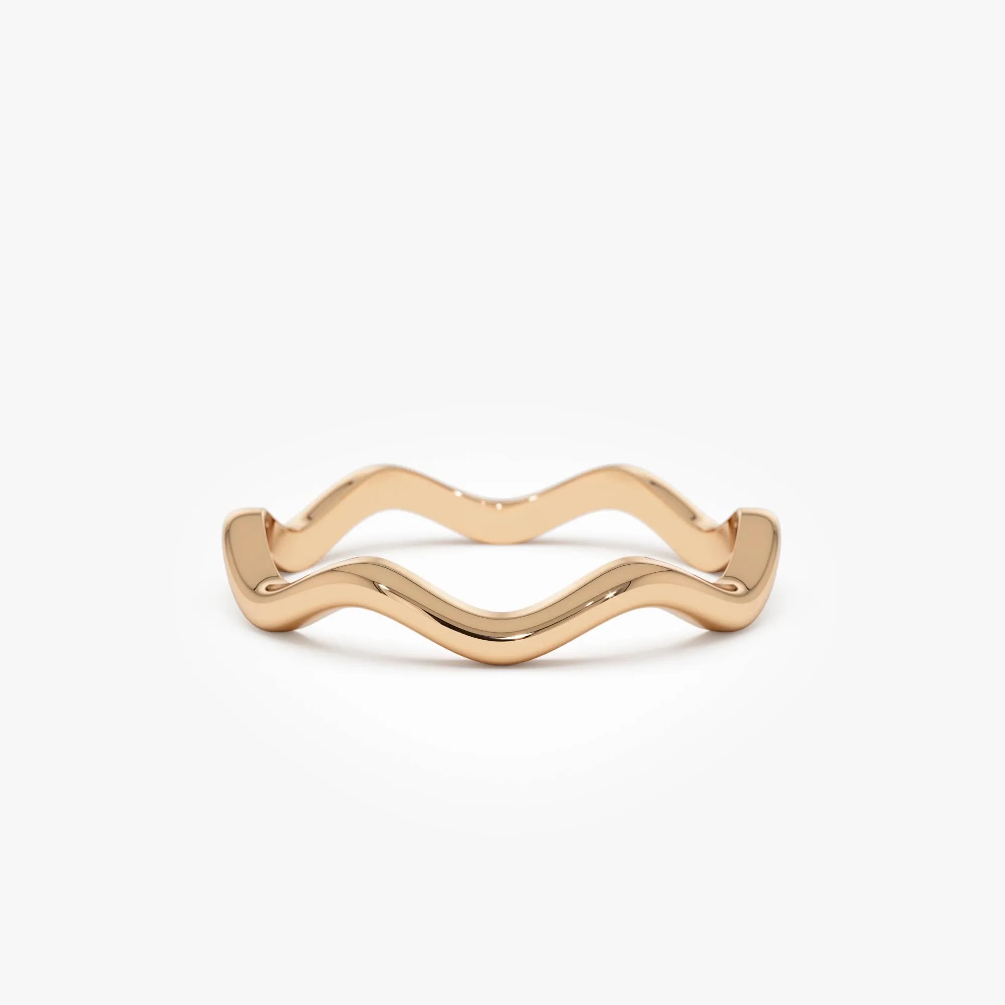 14k Solid Gold Minimalist Wave Stackable Band Ring