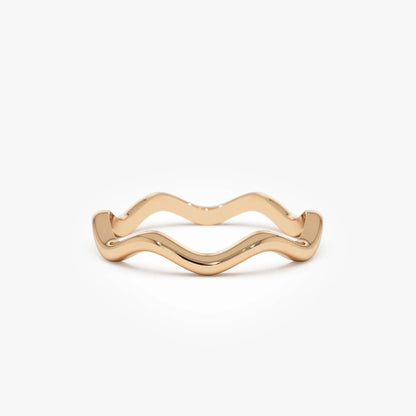 14k Solid Gold Minimalist Wave Stackable Band Ring