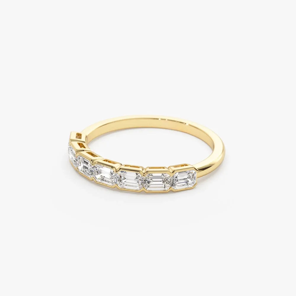 14k Gold Emerald Cut Diamond Half Bezel Wedding Band 0.75 ctw