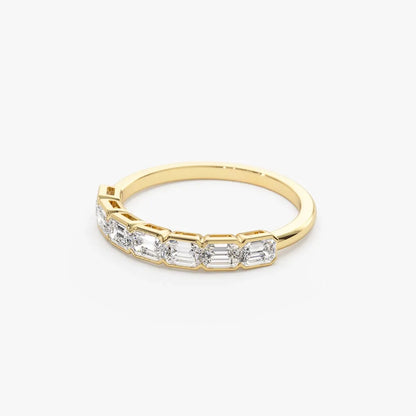 14k Gold Emerald Cut Diamond Half Bezel Wedding Band 0.75 ctw