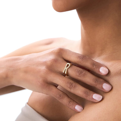 14K Gold Modern Abstract Personalized Initial Ring Custom Jewelry
