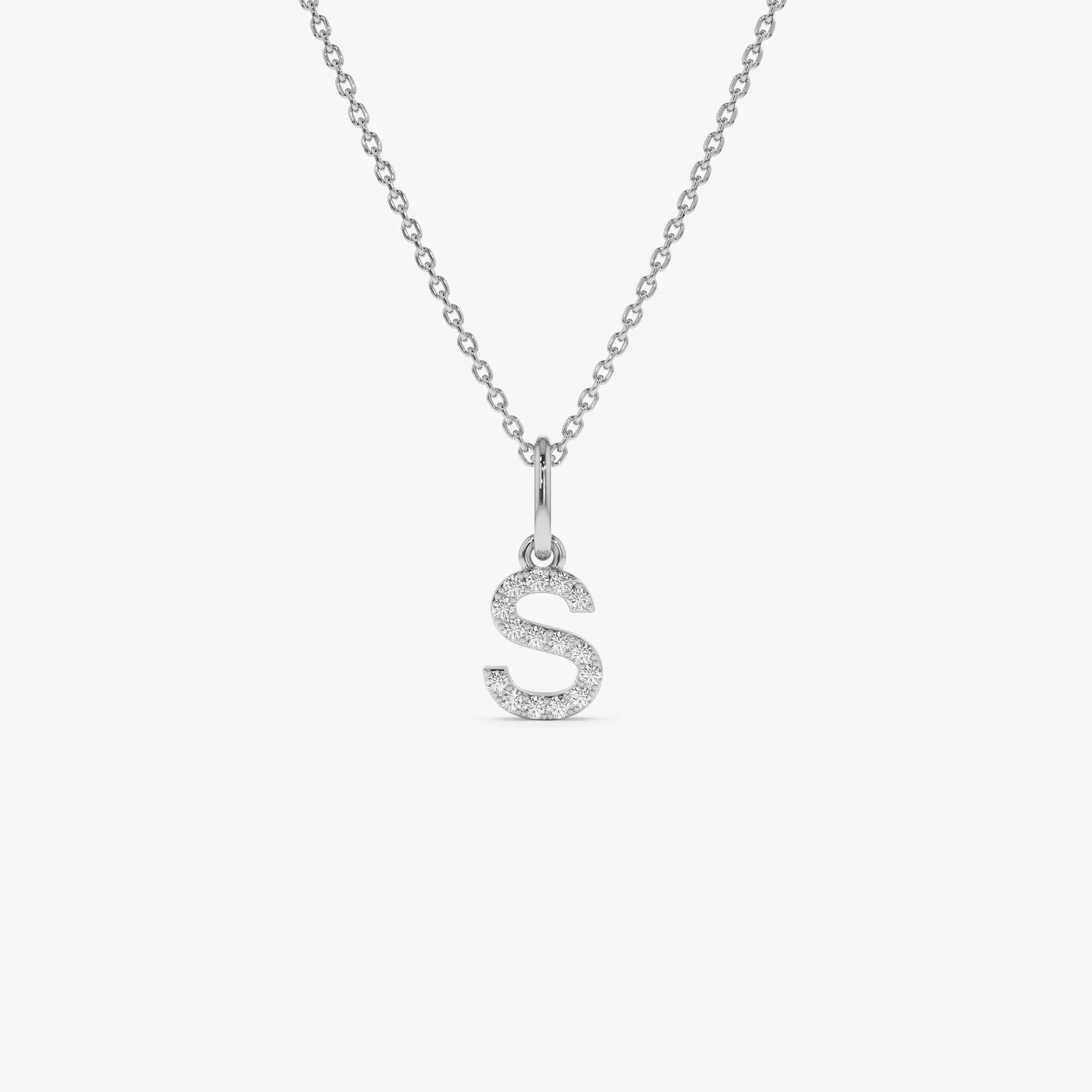 14K Solid Gold Round Diamond Micro Pave Initial Letter Pendant Necklace 0.15ctw