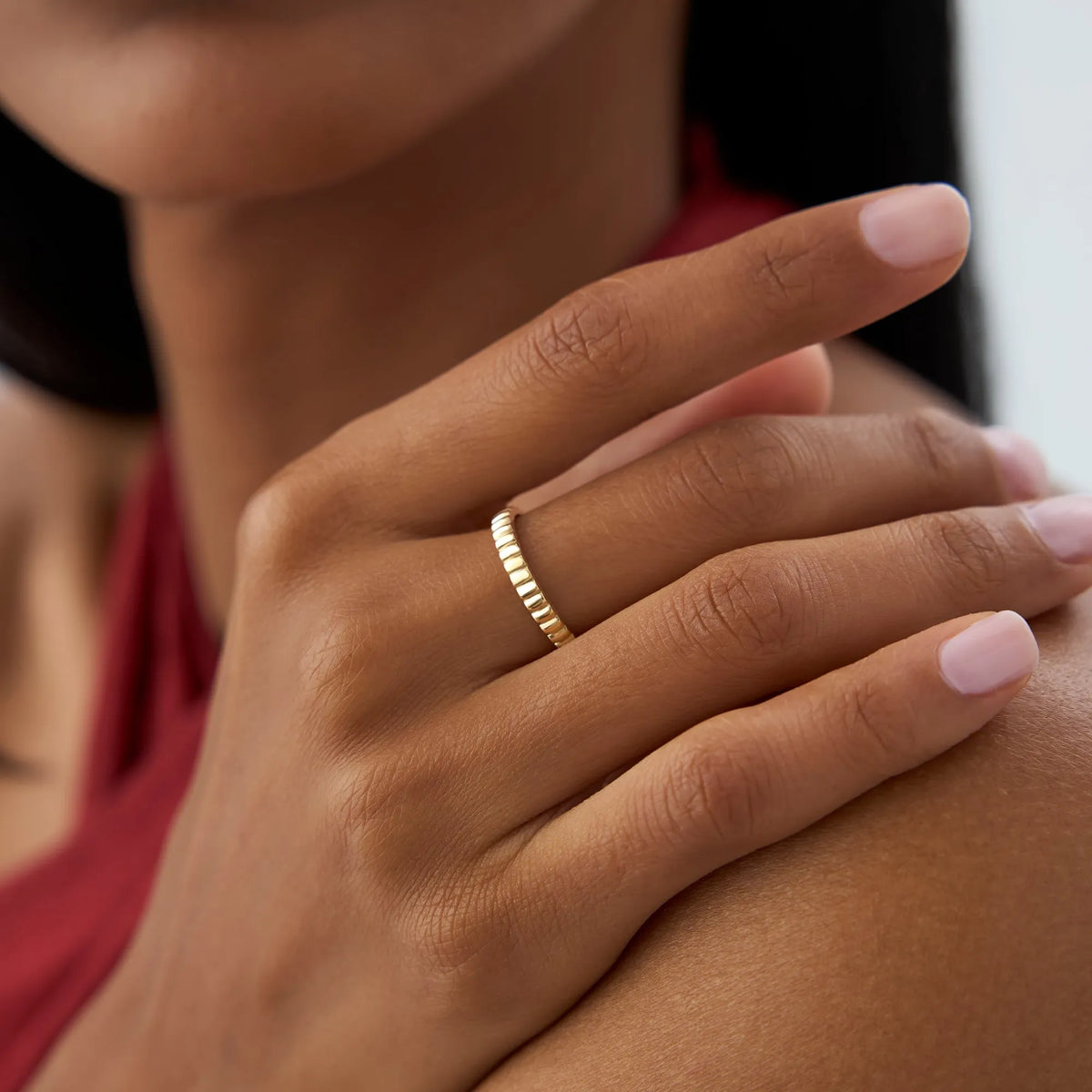 14k Solid Gold Ribbed Textured Stackable Band Ring 2.5mm Width