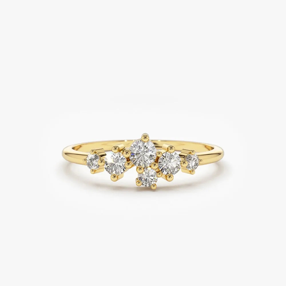 14K Gold Round Diamond 0.45 Ctw Large Cluster Ring