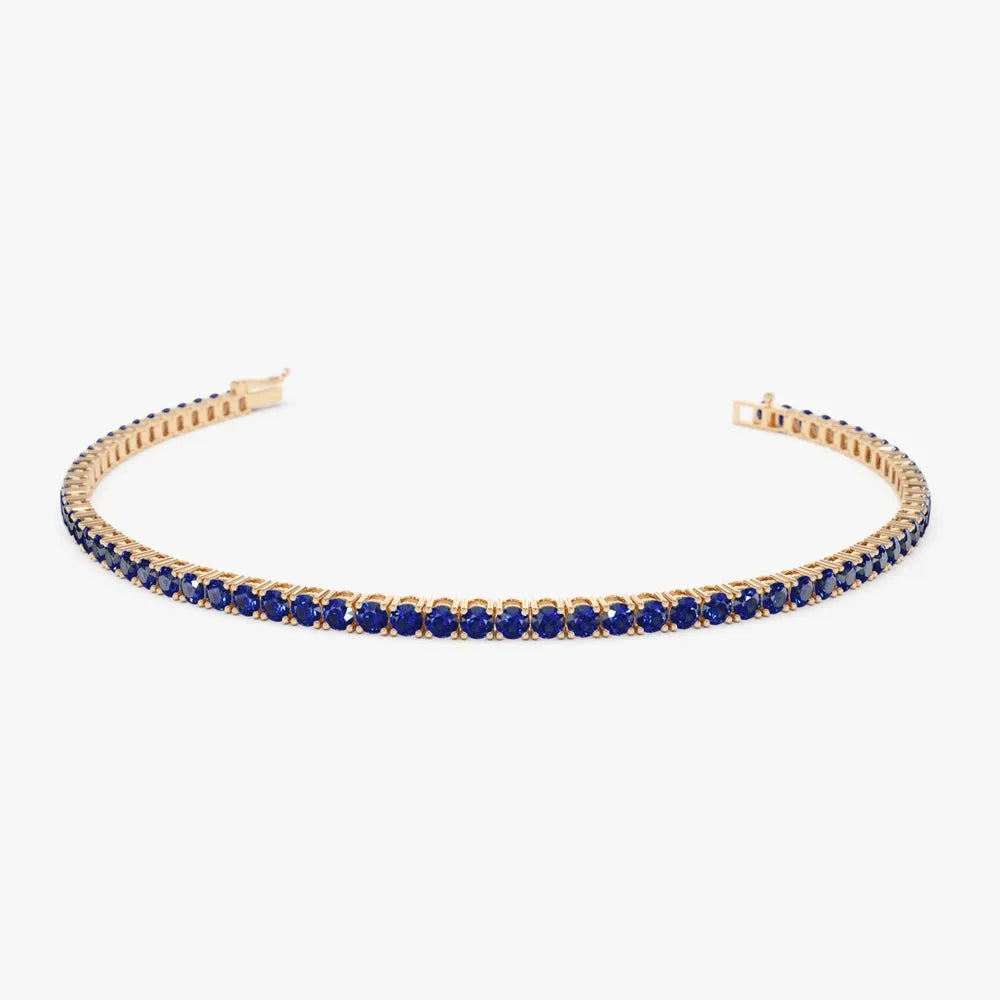 14k Gold Round Sapphire 4 Prong Tennis Bracelet