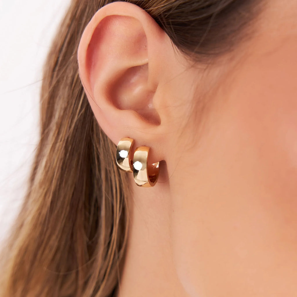 14k Solid Gold Chunky Huggie Hoop Earrings 5mm Width Polished Design