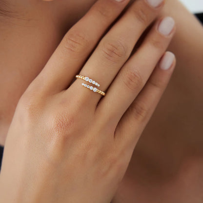 14k Solid Gold Round Diamond 0.25 Carat Beaded Crossover Ring