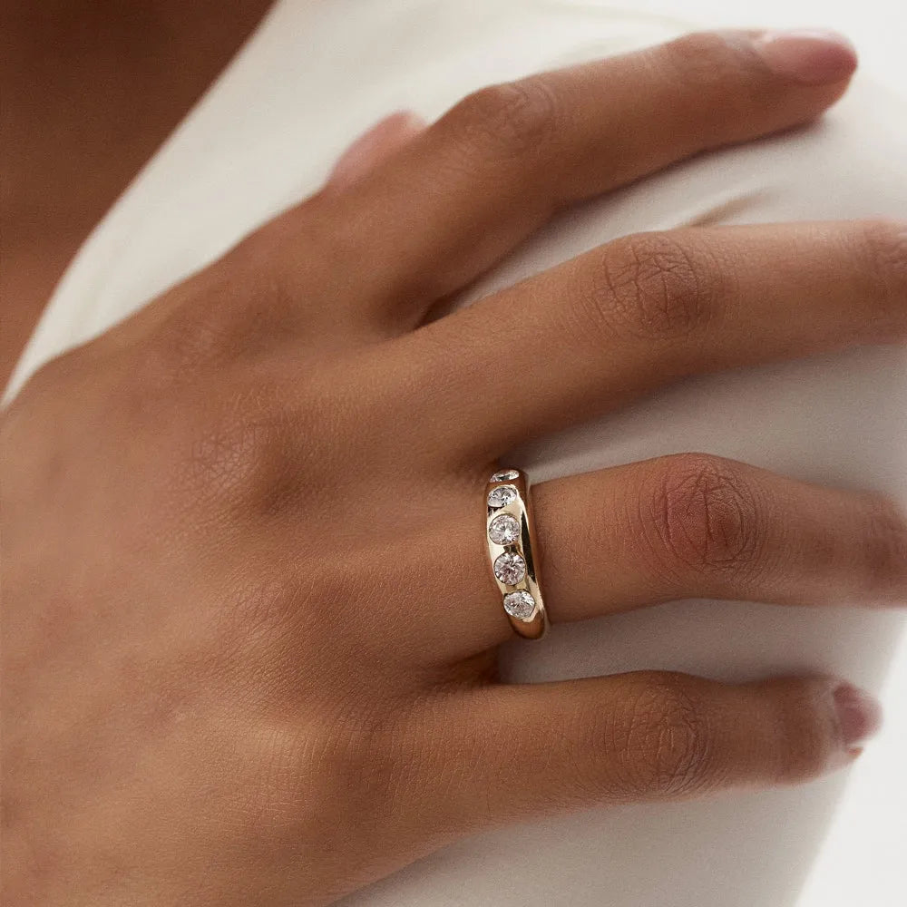 14K Solid Gold Round Diamond 0.90 Carat Dome Chunky Statement Ring